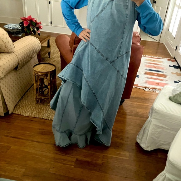 Denim Maxi Dress with Ruffle hem - Picture 8 of 9